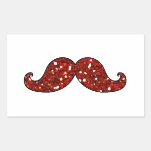 FUNNY RED MUSTACHE DRUCKTER GLITZER RECHTECKIGER AUFKLEBER