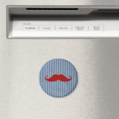 Funny Red Mustache und Blue White Stripes Magnet (In Situ (Geschirrspüler))
