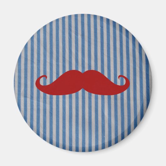 Funny Red Mustache und Blue White Stripes Magnet (Vorne)