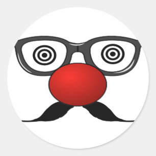Funny Red Nose seltsame Augen Brille Schnurrbart Runder Aufkleber