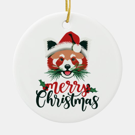 Funny Red Panda Frohe Weihnachten Keramik Ornament (Vorne)