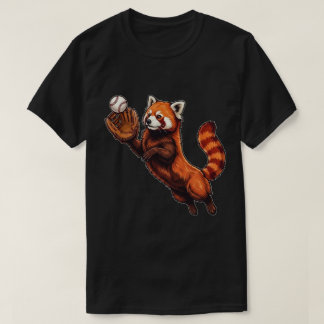 Funny Red Panda Playing Baseball Catching Ball T-Shirt