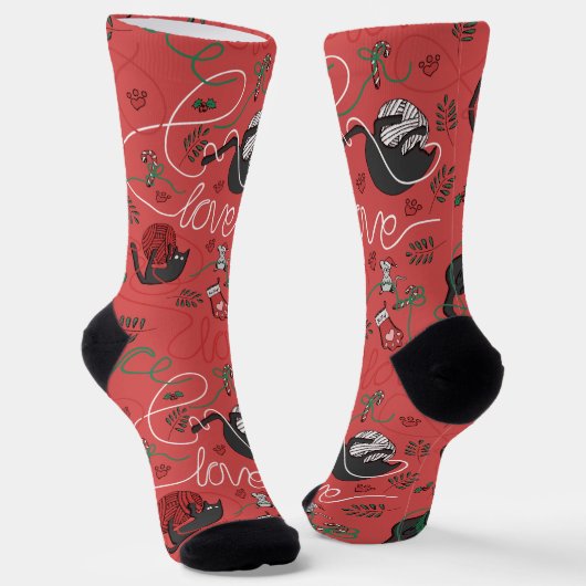 Funny Red Peace und Liebe Kitten Weihnachten Socken (Gewinkelt)