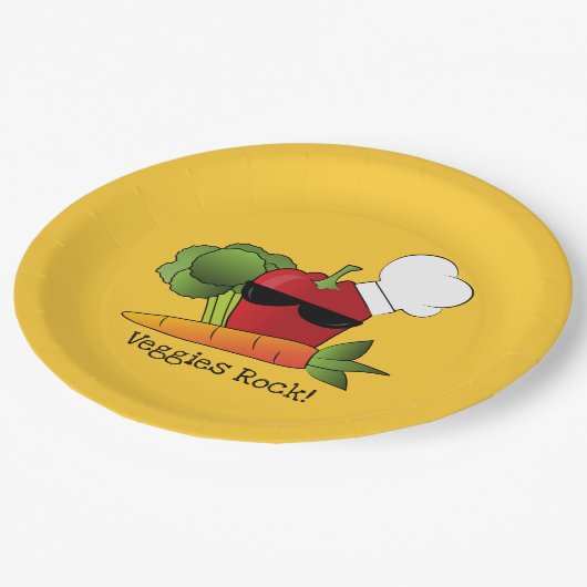 Funny Red Pepper Gemüse Pappteller (Schrägansicht)