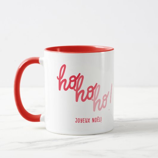 Funny Red Pink Hohoho Joyeux Noel Typography Tasse (Links)