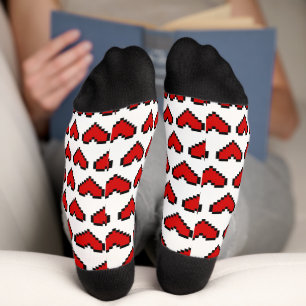 Funny Red Pixel Herzmuster Valentinstag Socken