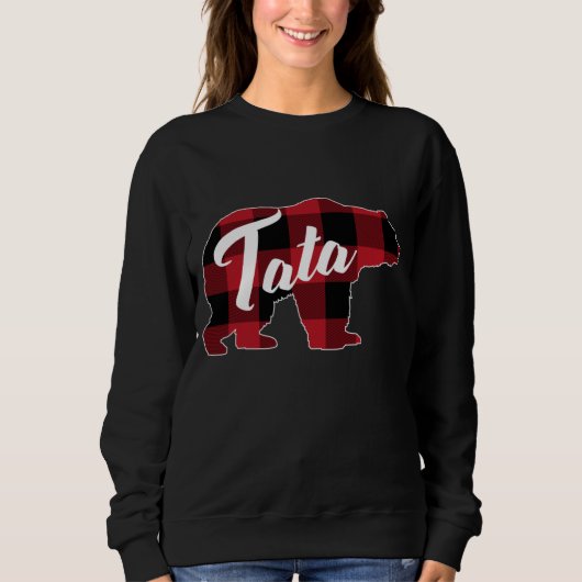 Funny Red Plaid Buffalo Bear Apparel, Fun Tata Paj Sweatshirt (Vorderseite)