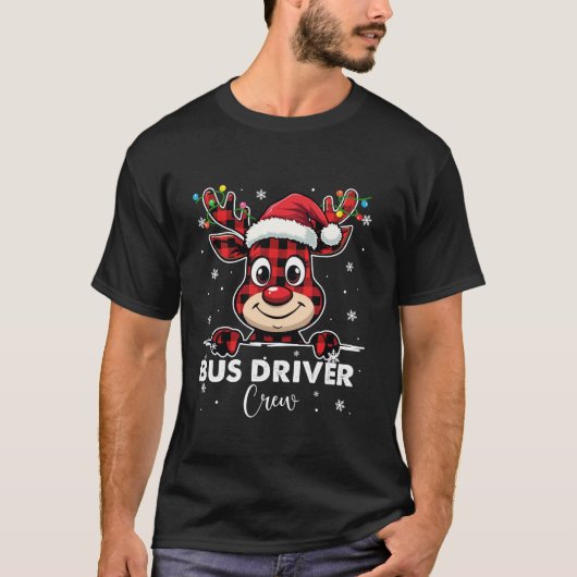 Funny Red Plaid Reindeer Bus Driver Crew Merry Chr T-Shirt (Vorderseite)