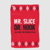 Funny Red Raute Mr. Slice und Dr. Hook ... Golfhandtuch (Vorderseite)