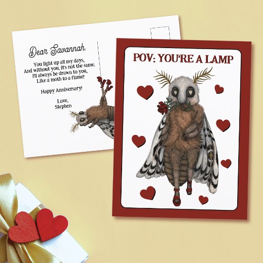 Funny Red Romantic Moto a Flame Anniversary Postkarte