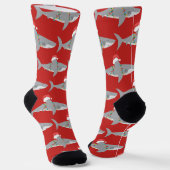 Funny Red Santa Shark Weihnachten Socken (Gewinkelt)