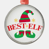 Funny Red und Green Best Elf Weihnachten Ornament Aus Metall (Vorne)