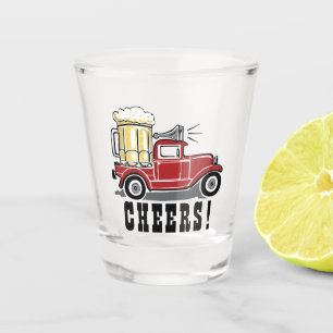 Funny Red Vintag Truck Beer Cheer! Schnapsglas