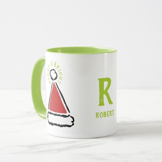 Funny Red Weihnachtsmannmütze Merry & Bright Typog Tasse (Vorderseite Links)