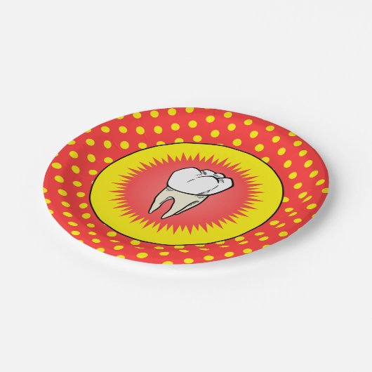 Funny Red White Yellow Extracted Molar Sternexplos Pappteller (Schrägansicht)