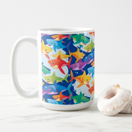 Funny Regenbogenhai Geburtstagsballon Party Famili Kaffeetasse (Mit Donut)