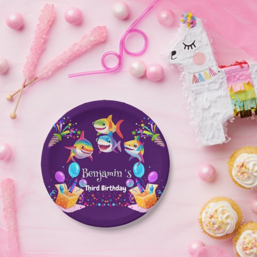 Funny Regenbogenhai Geburtstagsballon Party Jungs Pappteller (Party)