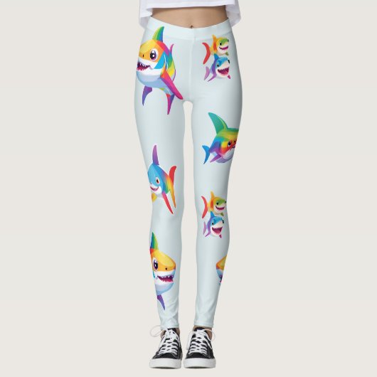 Funny Regenbogenhai Geburtstagsparty Familie Kinde Leggings (Vorderseite)