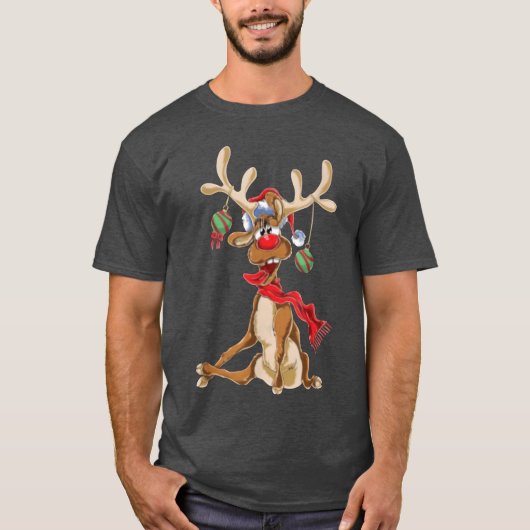 Funny Rein Christmas Antlers T-Shirt (Vorderseite)