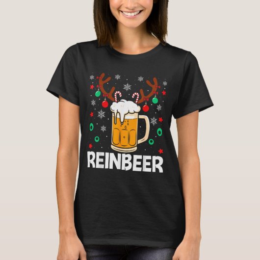 Funny Reinbeer Winedeer Beer Wine Matching Couples T-Shirt (Vorderseite)