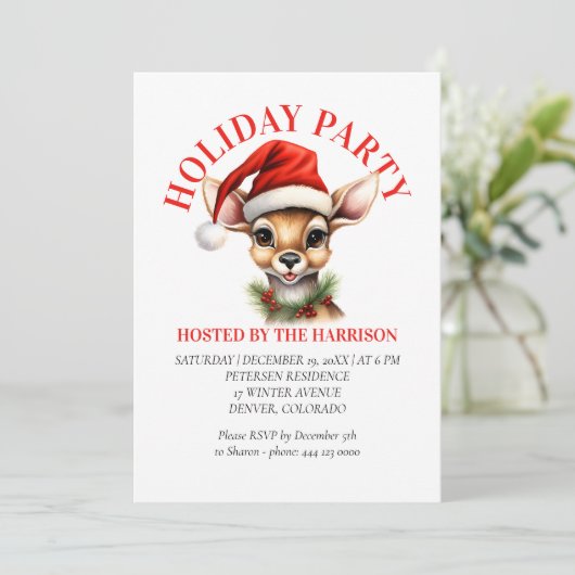 Funny Reindee Christmas wünscht Einladung (Stehend Vorderseite)