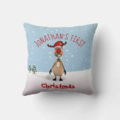 Funny Reindeer Baby's First Christmas Throw Kissen (Rückseite)
