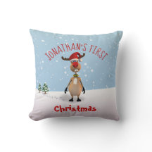 Funny Reindeer Baby's First Christmas Throw Kissen