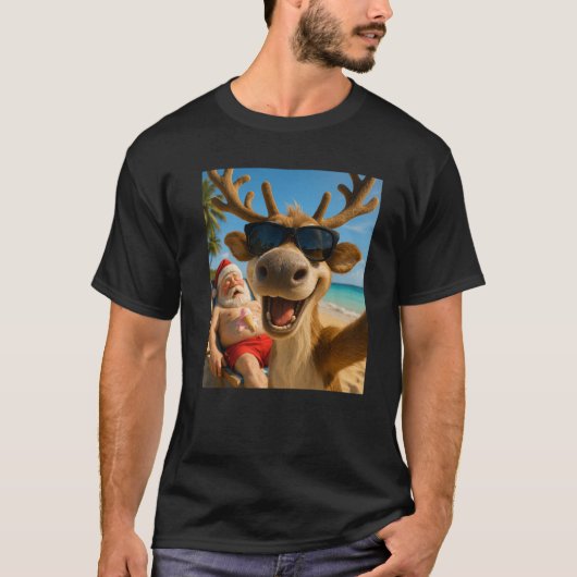 Funny Reindeer Beach Selfie Weihnachten im Juli Pr T-Shirt (Vorderseite)
