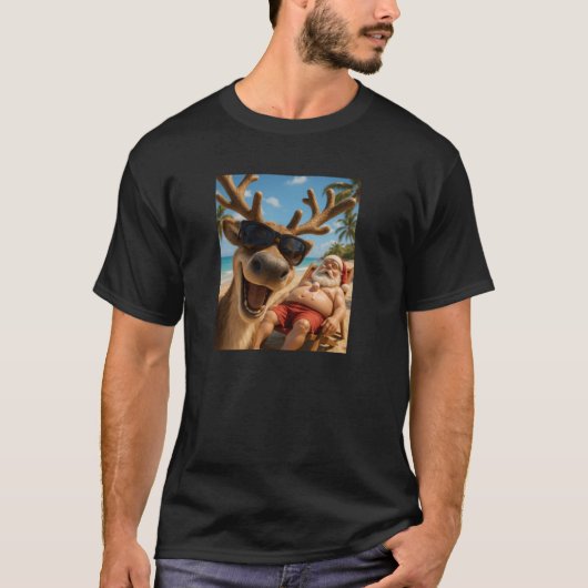 Funny Reindeer Beach Selfie Weihnachten im Juli Pu T-Shirt (Vorderseite)