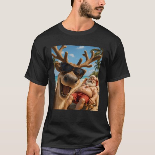 Funny Reindeer Beach Selfie Weihnachten im Juli Sw T-Shirt (Vorderseite)