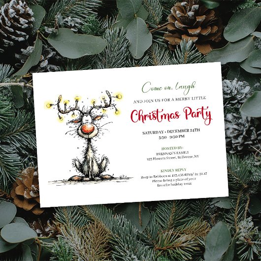 Funny Reindeer Cartoon Holiday Party Invitation Einladung