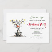 Funny Reindeer Cartoon Holiday Party Invitation Einladung (Vorderseite)