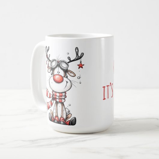 Funny Reindeer Christmas Mug – Oh Deer! Kaffeetasse (Vorderseite Links)