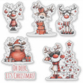 Funny Reindeer Christmas Stickers – Oh Deer! Aufkleber (Vorderseite)