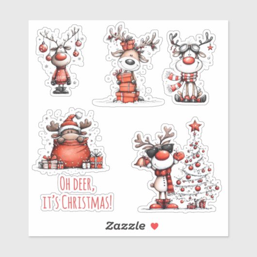 Funny Reindeer Christmas Stickers – Oh Deer! Aufkleber (Blatt)