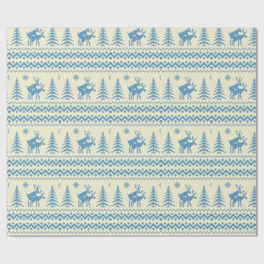 Funny Reindeer Christmas Tree Snow Blue Pattern Geschenkpapier (Flach)
