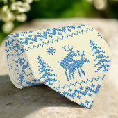 Funny Reindeer Christmas Tree Snow Blue Pattern Krawatte