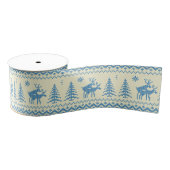 Funny Reindeer Christmas Tree Snow Blue Pattern Ripsband (Spule)