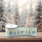 Funny Reindeer Christmas Tree Snow Blue Pattern Ripsband