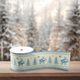 Funny Reindeer Christmas Tree Snow Blue Pattern Ripsband