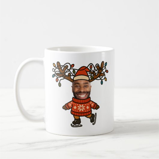 Funny Reindeer Custom Face Foto Weihnachten Kaffeetasse (Links)