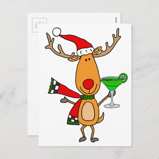 Funny Reindeer Drinks Margarita Weihnachten Kunst (Vorne/Hinten)