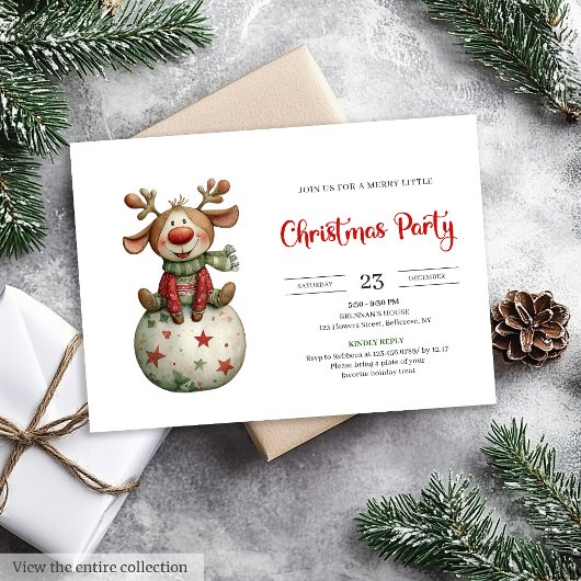 Funny Reindeer festive watercolor holiday invites Einladung