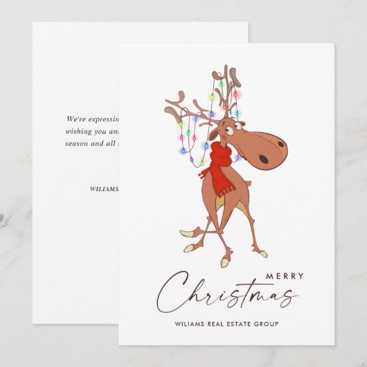 Funny Reindeer Frohe Weihnachten Firmengrüße (Vorne/Hinten)