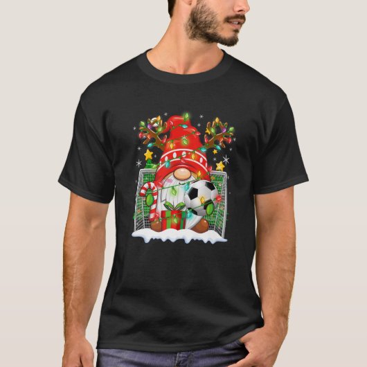 Funny Reindeer Gnome Soccer Ball Weihnachtsbeleuch T-Shirt (Vorderseite)