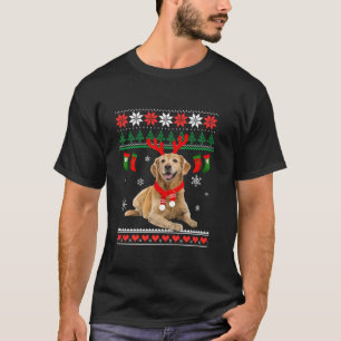 Funny Reindeer Golden Retriever Ugly Christmas Gol T-Shirt