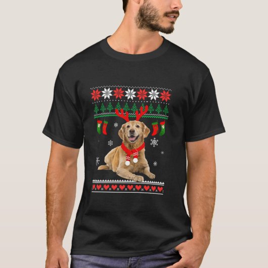 Funny Reindeer Golden Retriever Ugly Christmas Gol T-Shirt (Vorderseite)