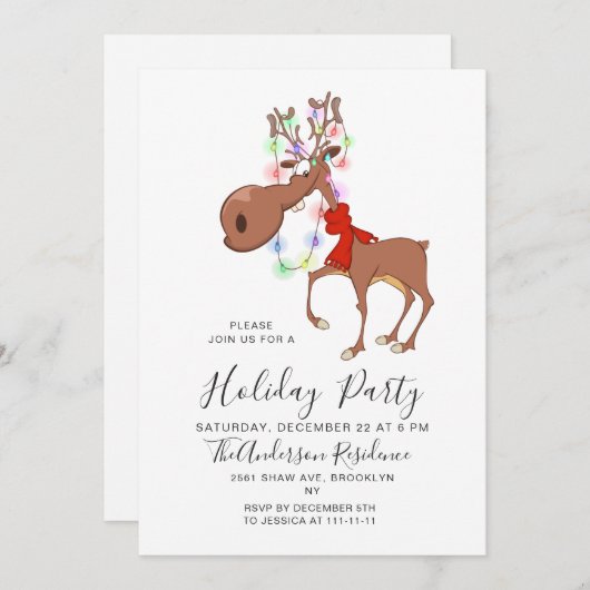 Funny Reindeer Holiday Christmas Eve Party Einladung (Vorne/Hinten)