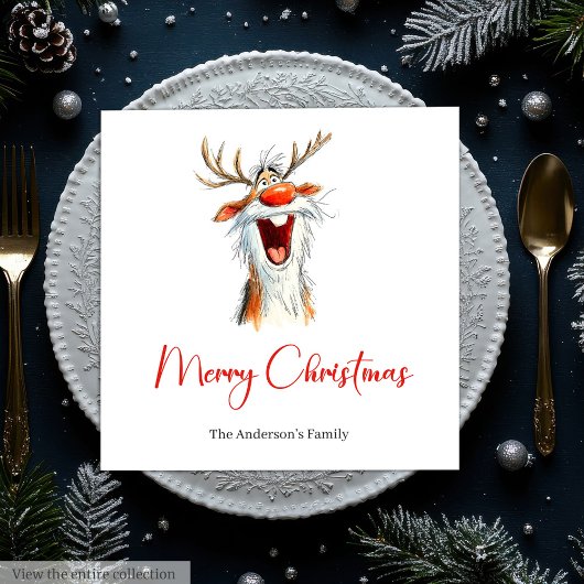 Funny Reindeer Holiday Festive Cocktail Napkins Serviette