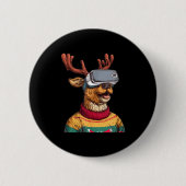 Funny Reindeer In Christmas Sweater And Vr Headset Button (Vorderseite)